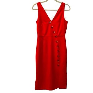VINCE CAMUTO Red Sleeveless V-neck Tank Dress with Button Details Size 4